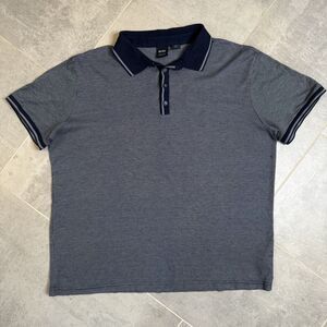 Boss Hugo Boss Navy White Dobby Polo Shirt Mens XXL VGUC Cotton